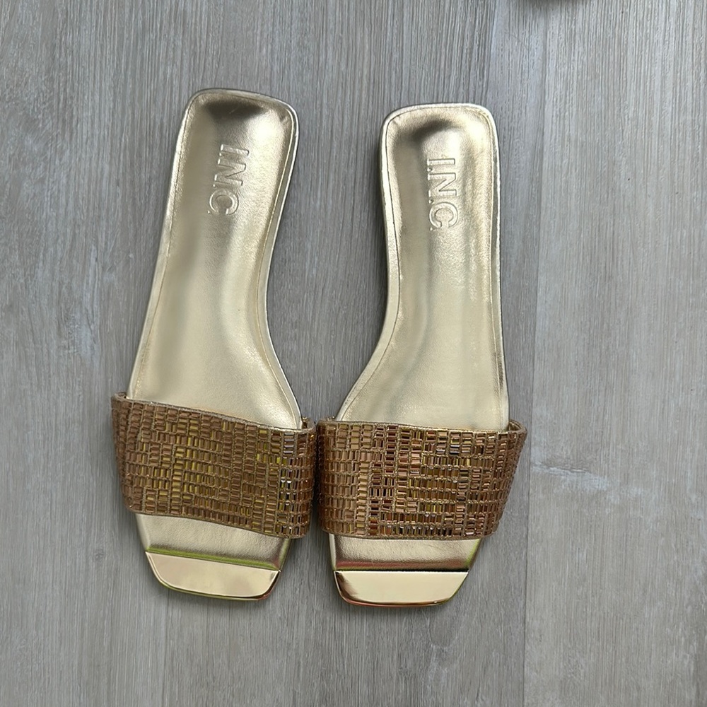 INC International Concepts Women's Gold and Brown Slide Sandals